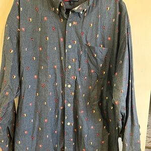 Chaps Blue Shirt with Colorful Emblems